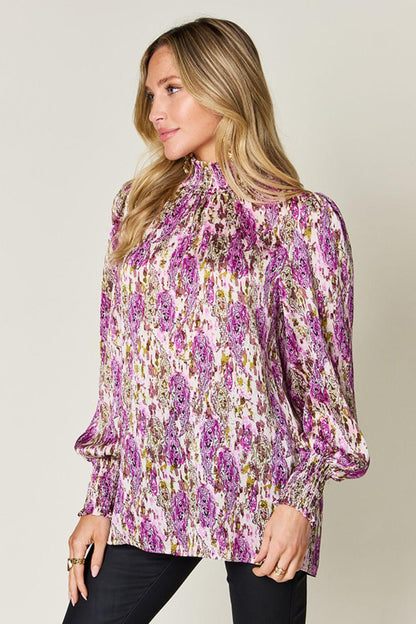 Printed Smocked Long Sleeve Blouse