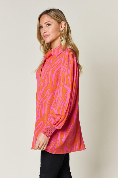 Printed Smocked Long Sleeve Blouse