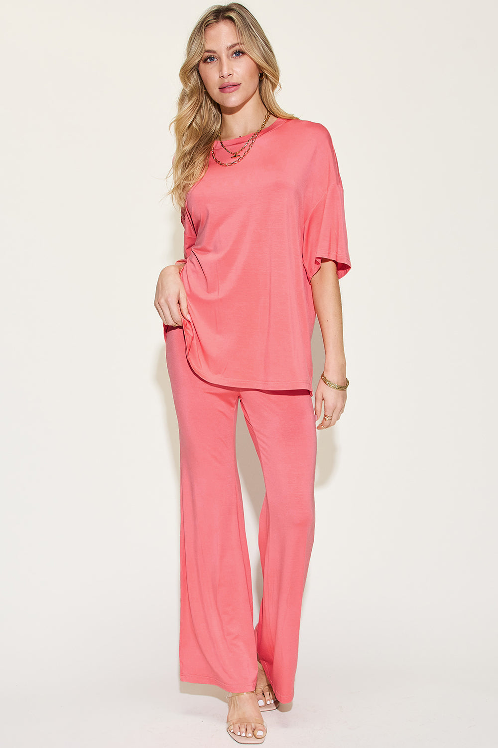 Bamboo Drop Shoulder T-Shirt and Flare Pants Set