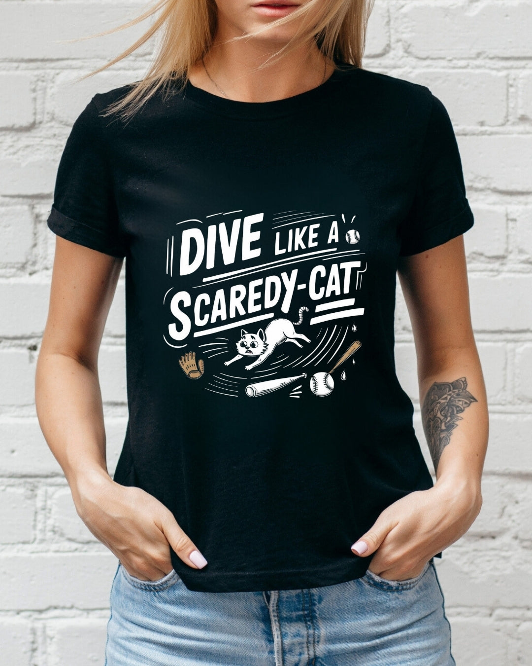 Dive Like Scaredy Cat Baseball Unisex Cotton T-Shirts