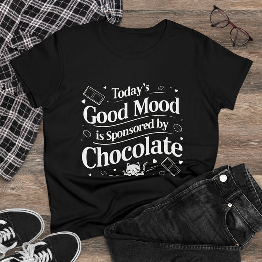 Womens Tees Today's Good Mood Chocolate Lovers Shirts Tops Short Sleeve Regular Fit Cottagecore Funny Cat T-Shirt