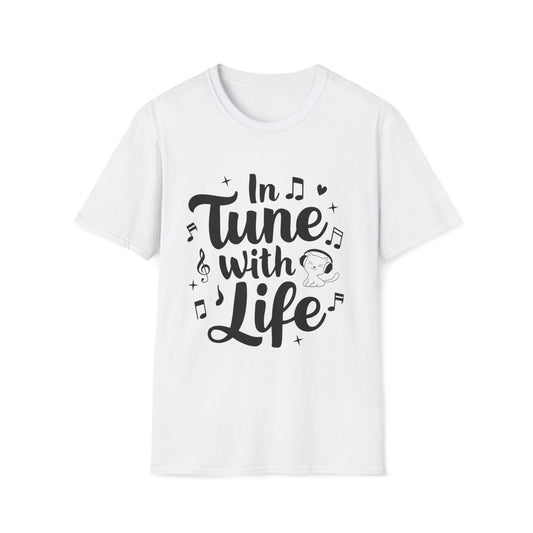 Men Tees In Tune With Life Cat Rock Music Short Sleeves Casual Regular Fit Cottagecore Funny Cat T-Shirt