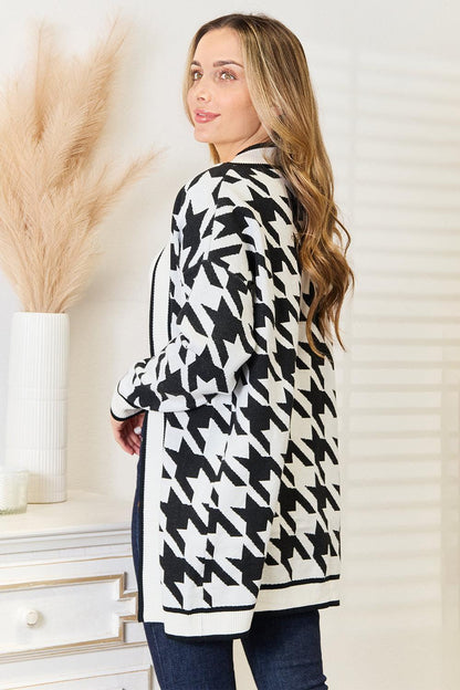 Houndstooth Open Front Longline Cardigan