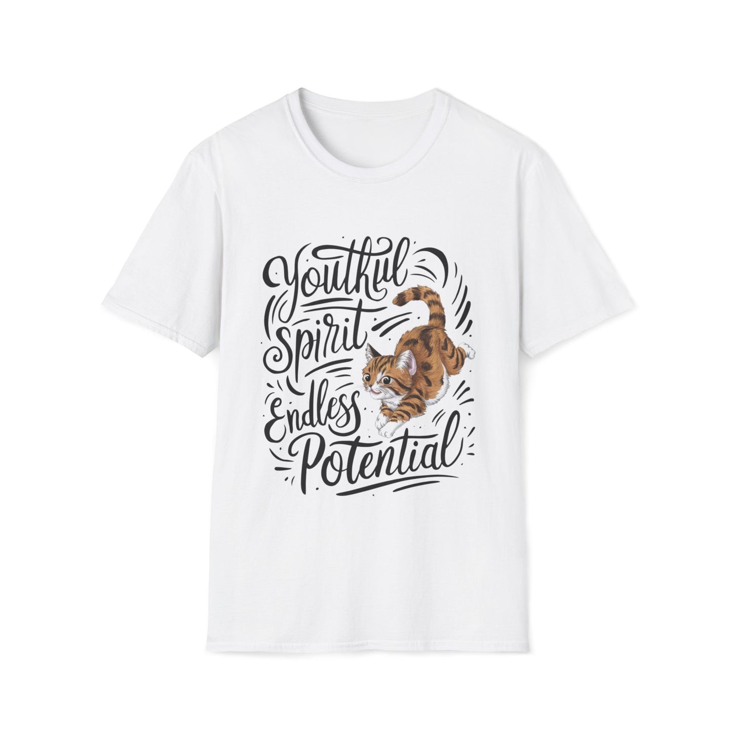 Men's Tee Youthful Spirit Endless Potential Youth Short Sleeves Casual Regular Fit Cotton Funny Cat tee