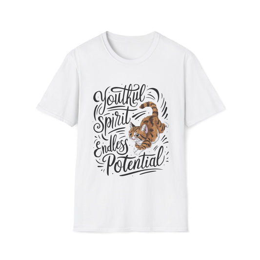 Men's Tee Youthful Spirit Endless Potential Youth Short Sleeves Casual Regular Fit Cotton Funny Cat tee