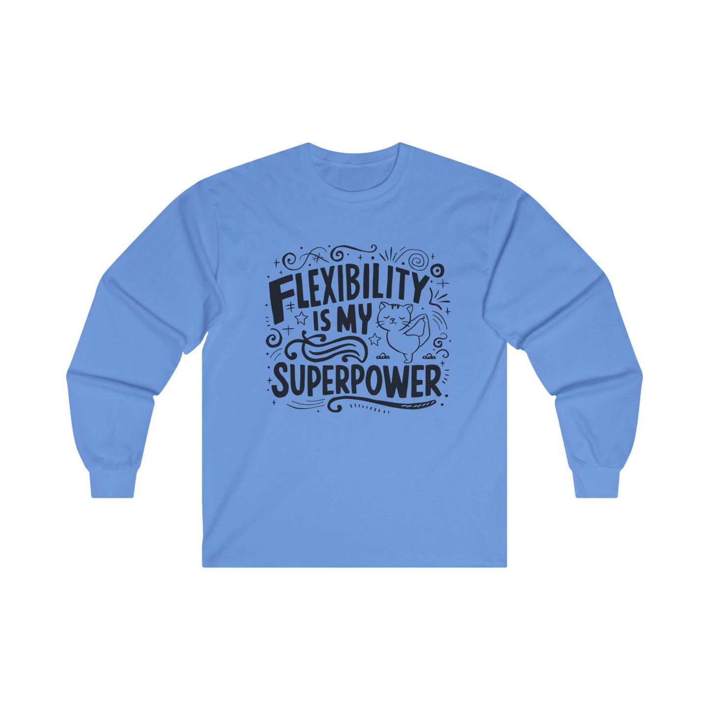 Flexibility Is My Superpower Funny Cat Yoga Mindfulness Meditation Gift Men Kids Women Graphic Long Sleeve Cotton T-Shirt