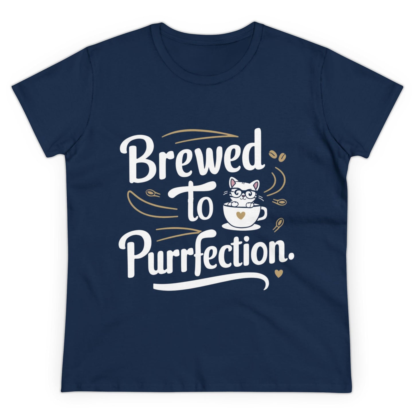 Womens Tees Brewed To Purrfection Coffee Lover Shirts Tops Short Sleeve Regular Fit Crew Neck Cotton Funny Cat T-Shirt