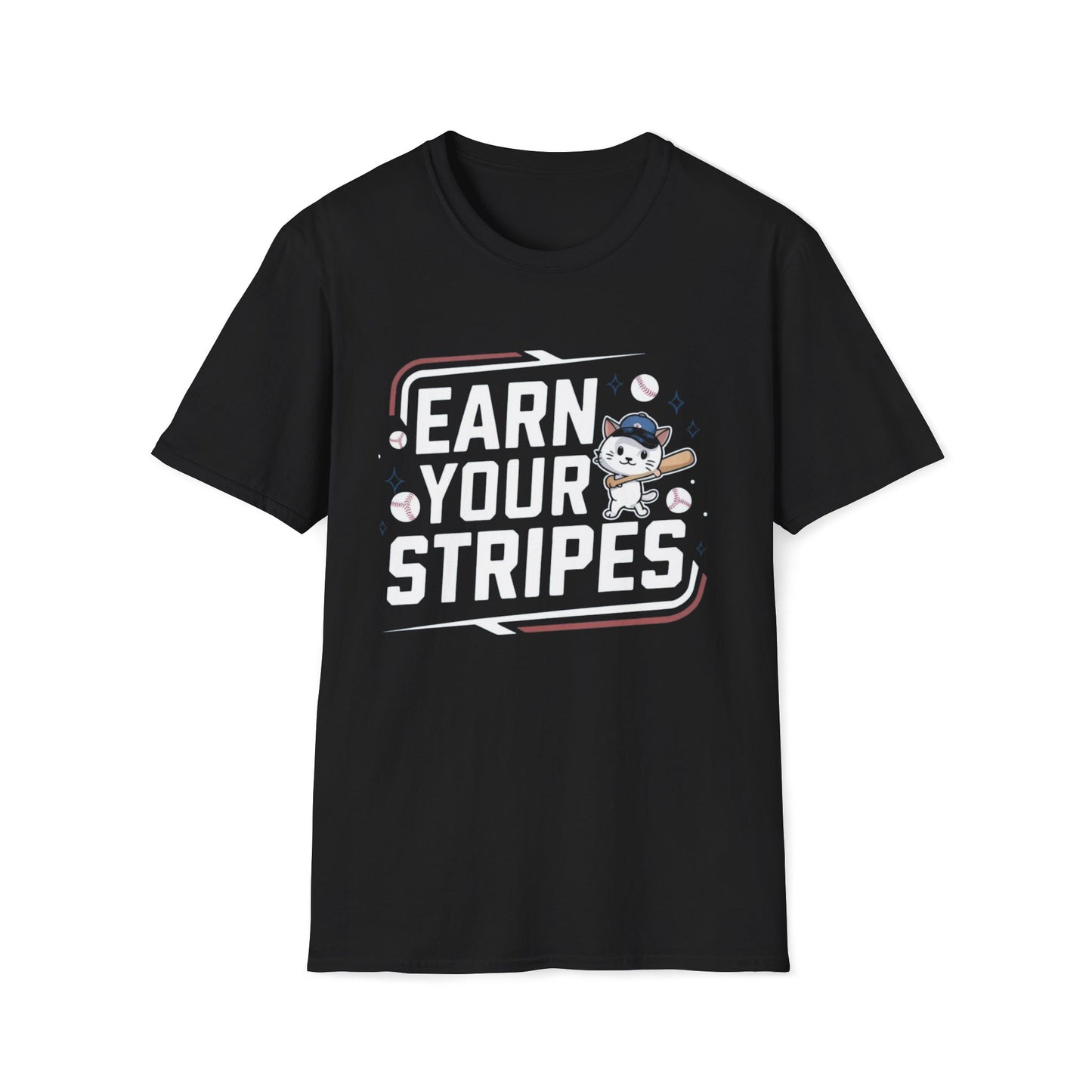 Men's T-Shirt Earn Your Stripes Baseball Player Short Sleeves Casual Regular Fit Cotton Funny Cat Baseball Tee