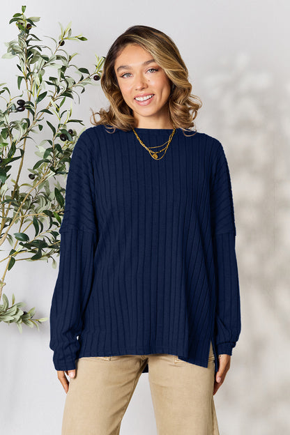 Cozy ribbed round neck knit top