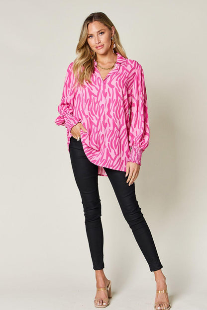 Printed Smocked Long Sleeve Blouse