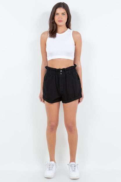 High Waist Paper Bag Denim Shorts