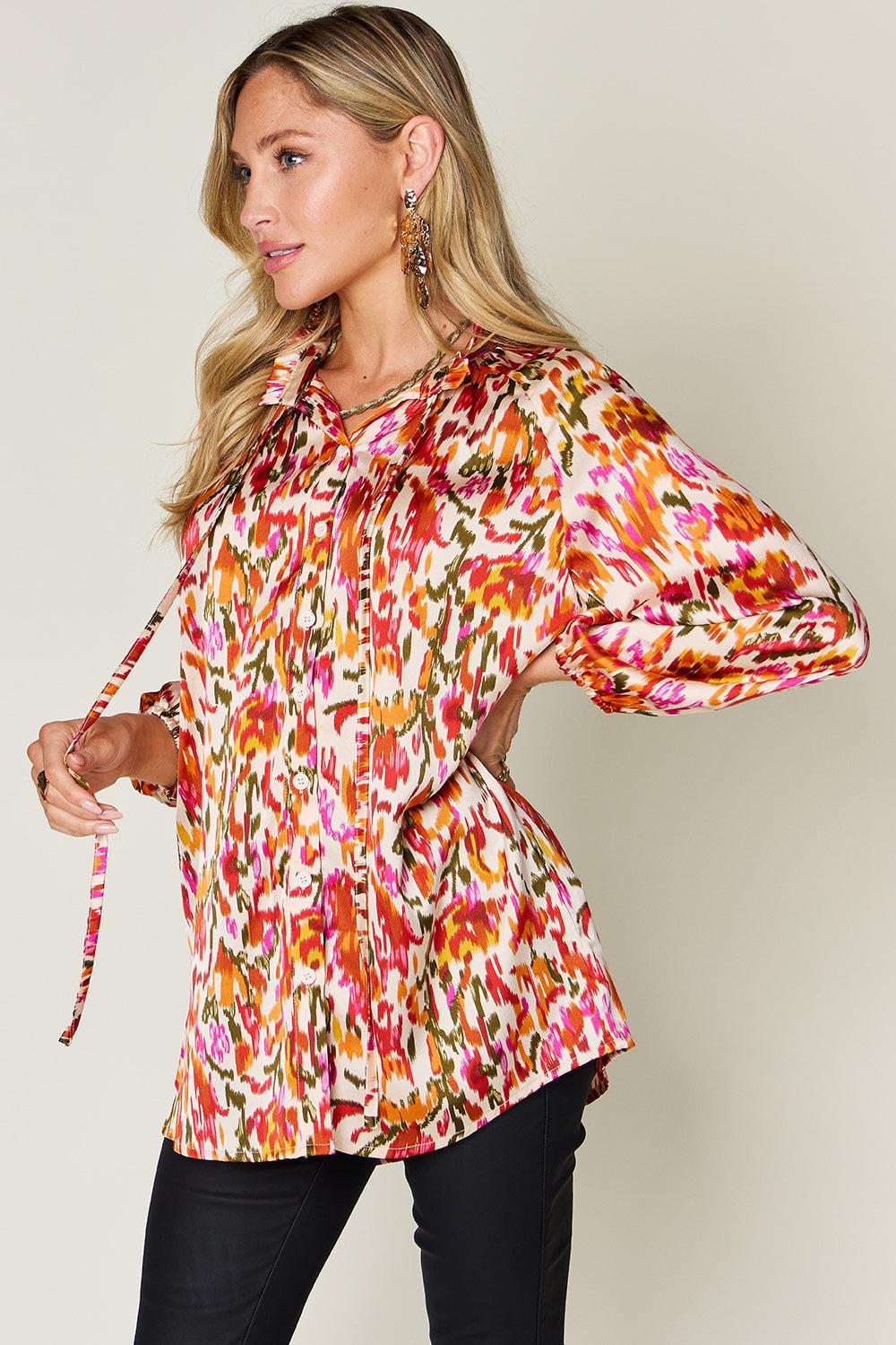 Printed Button Up Long Sleeve Shirt