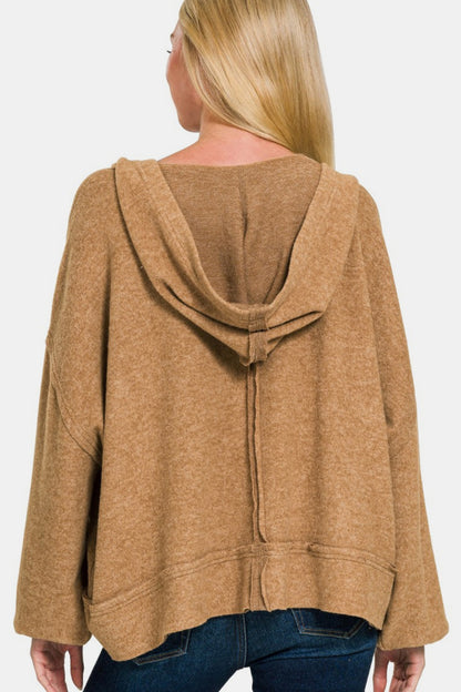 Brushed Hacci balloon sleeve hoodie In Deep Camel