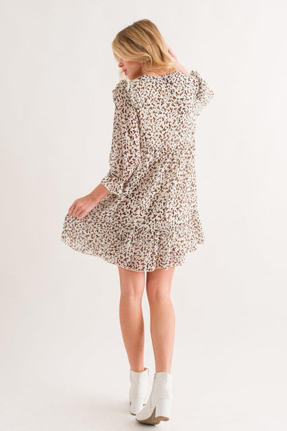 Leopard Ruffle Hem Woven Mini Dress