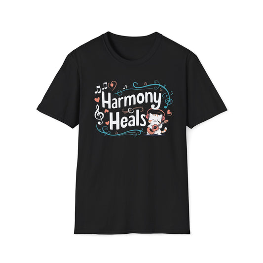 Men's T-Shirt Harmony Heal Cat Rock Music Short Sleeves Casual Regular Fit Cottagecore Funny Cat Tees