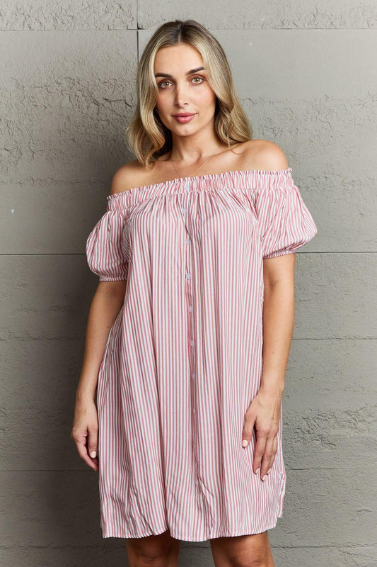 Off The Shoulder Short  Sleeve Casual A Line Tshirt Dress with Pockets