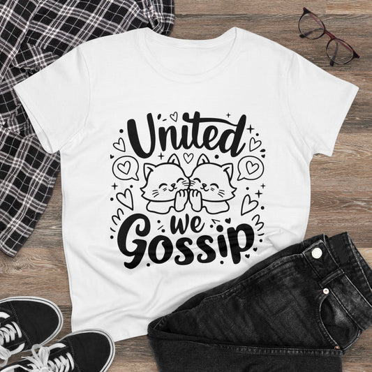 Womens Tees United We Gossip Cat Best Friend Shirts Tops Short Sleeve Regular Fit Cottagecore Funny Cat Graphic Tshirt