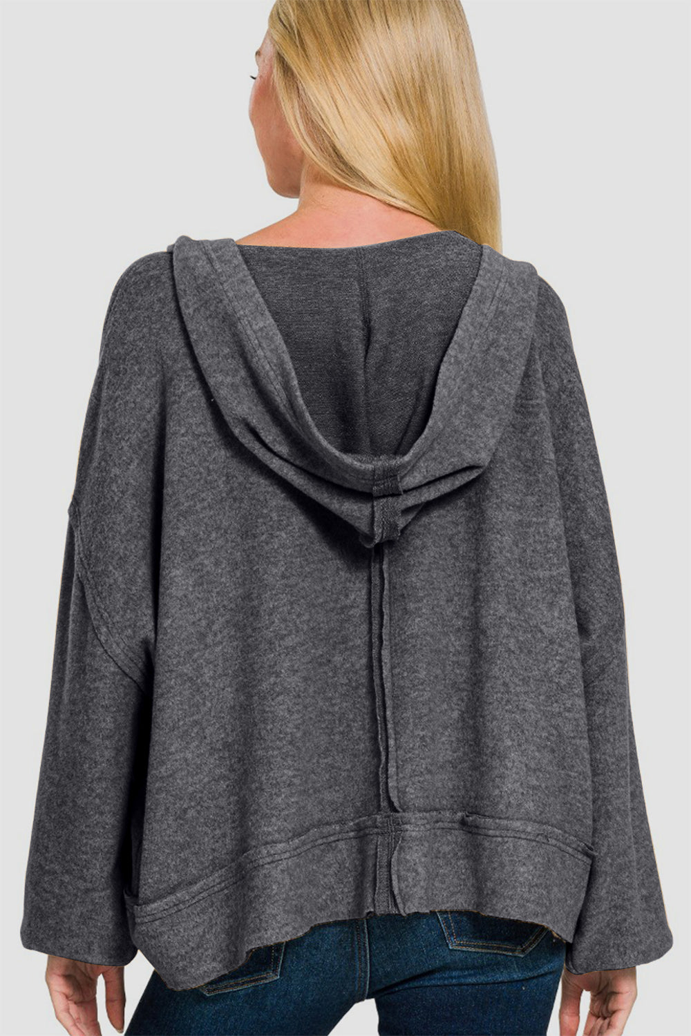 Brushed Hacci balloon sleeve hoodie In Black