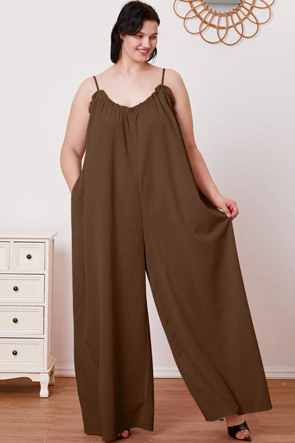 Ruffle Trim Tie Back Cami Jumpsuit with Pockets