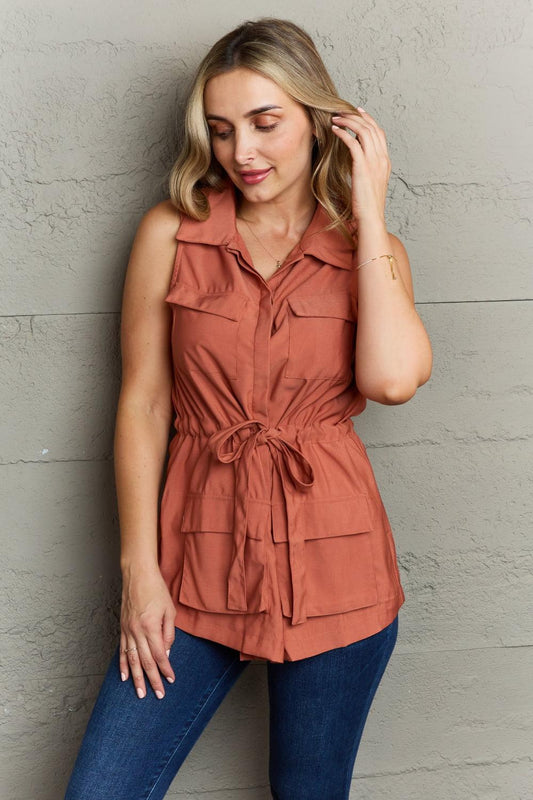 Chic Sleeveless Button-Down top