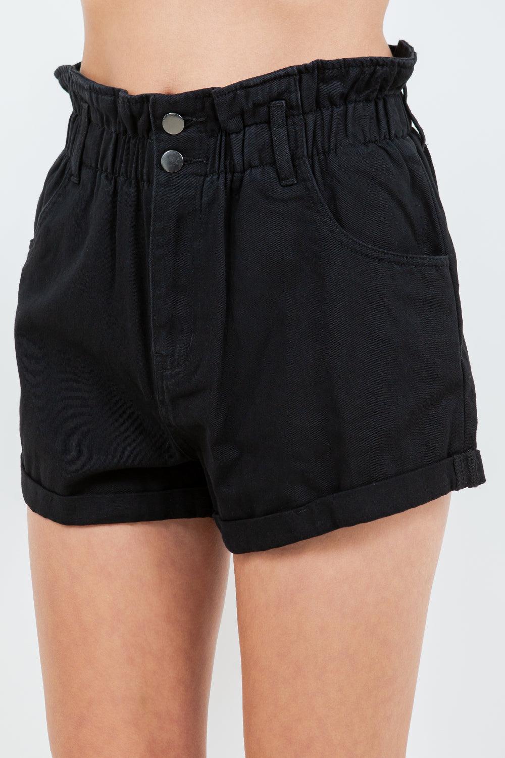 High Waist Paper Bag Denim Shorts