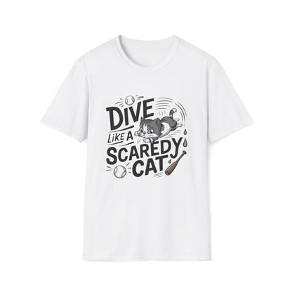 Men's Tee Dive Like Scaredy Cat Baseball Player Short Sleeves Casual Regular Fit Cotton Funny Cat Baseball Tee