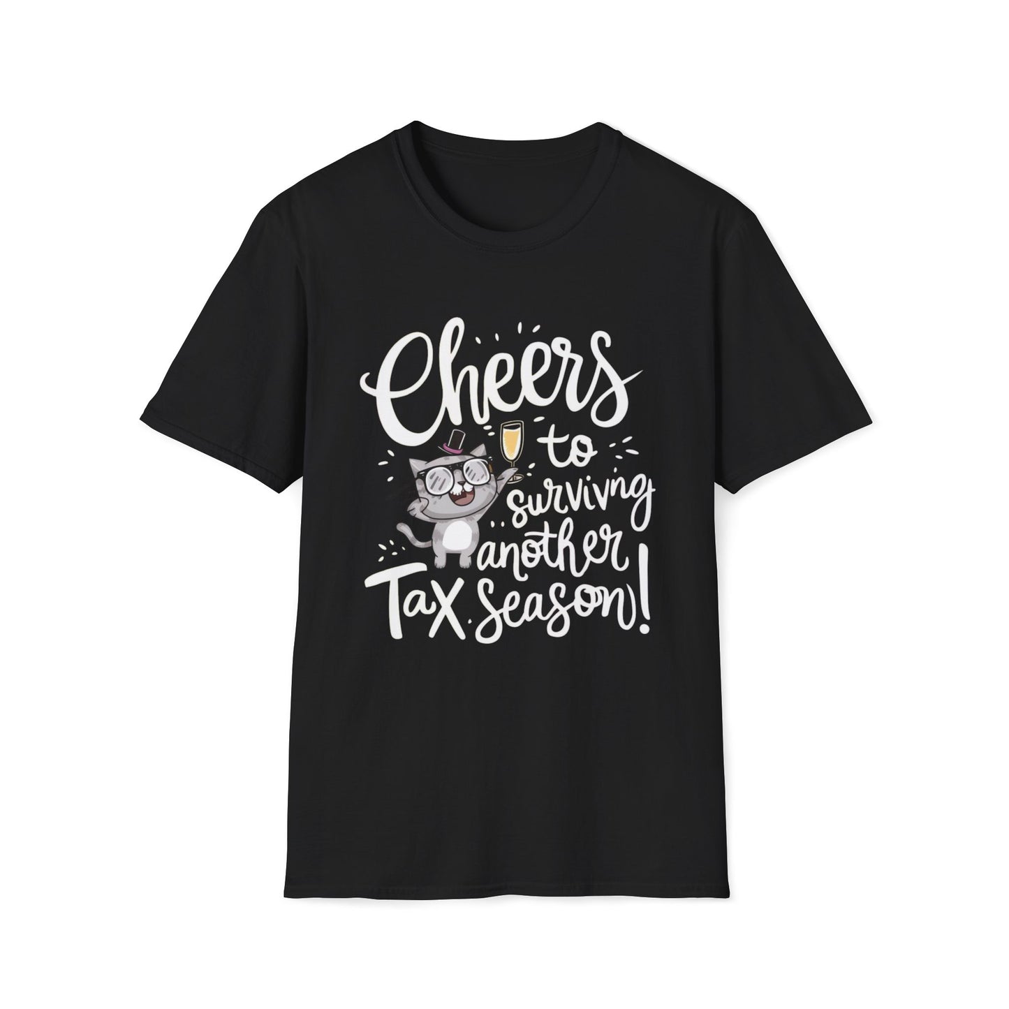 Men's T-Shirt Cheer For Surviving Tax Season Short Sleeves Casual Regular Fit Cotton Funny Cat Tee