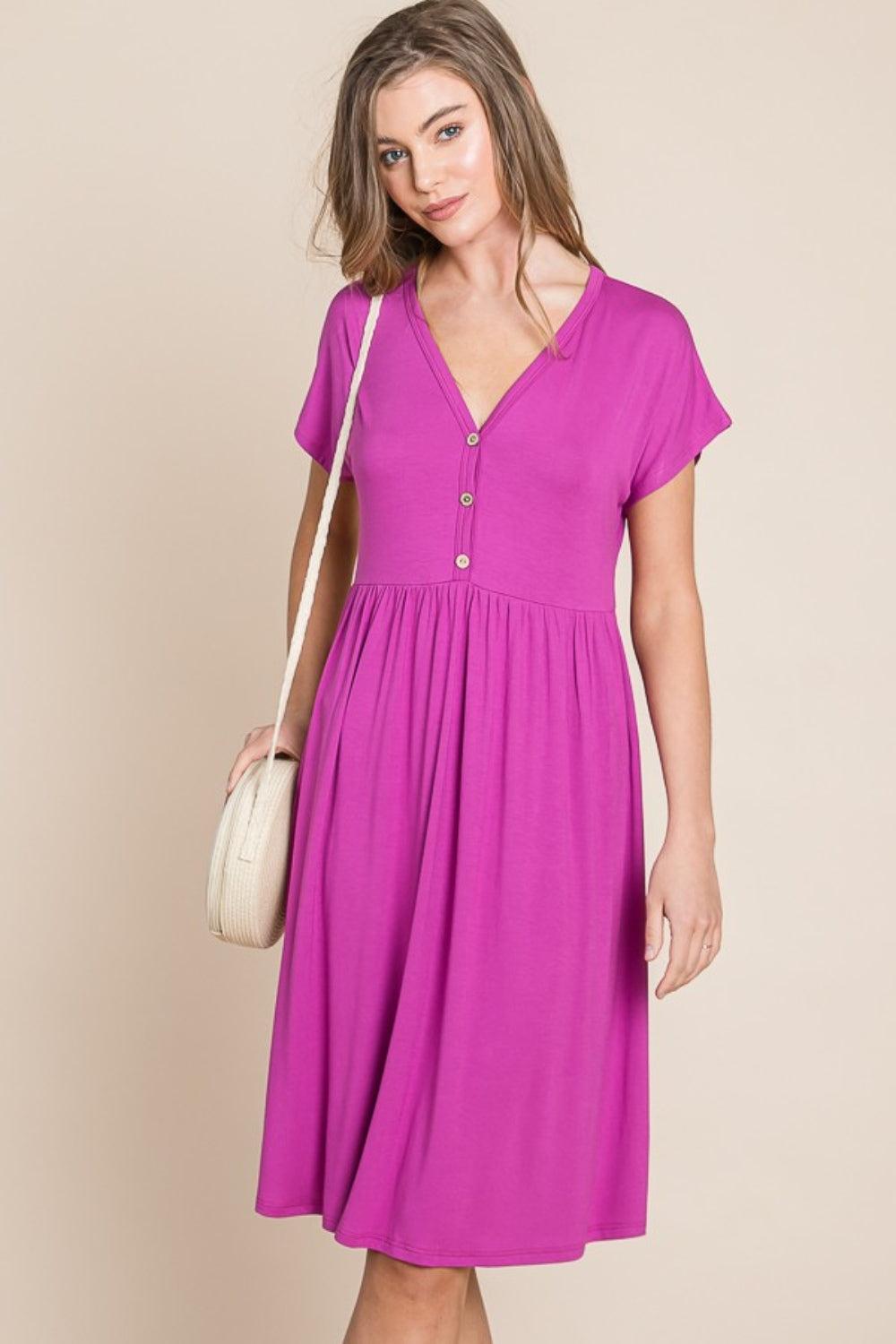 V-neck Button Detail Dress