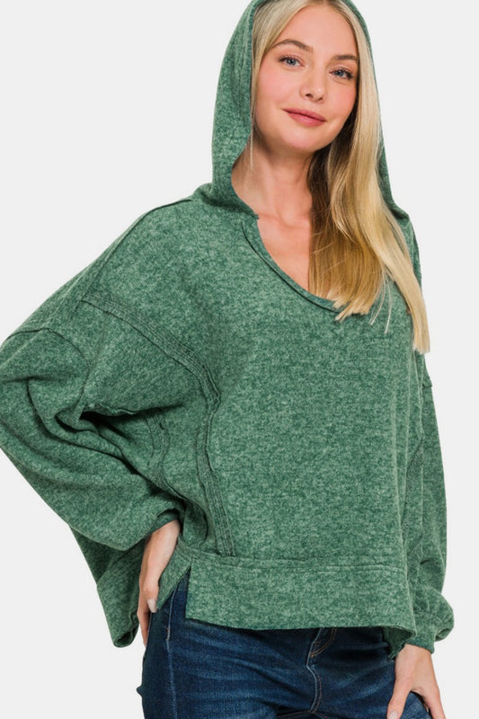 Brushed Hacci balloon sleeve hoodieIn Dark Green