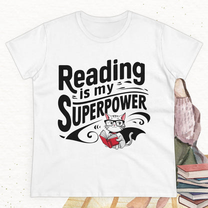 Reading Is My Superpower Women Crew Neck Cotton Tshirt