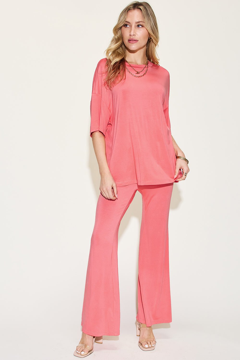 Bamboo Drop Shoulder T-Shirt and Flare Pants Set