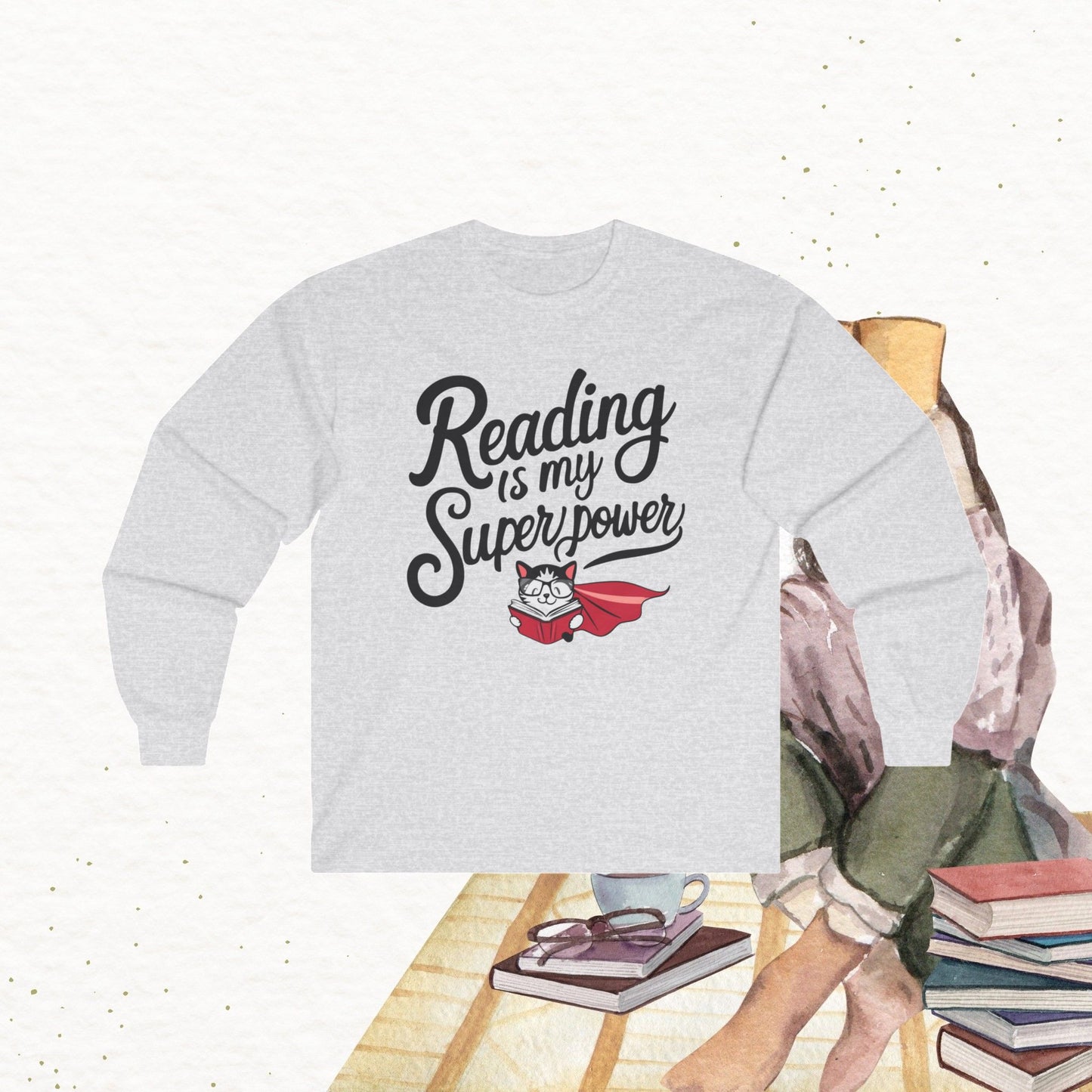 Reading Is My Superpower Cotton Long Sleeve Tshirt