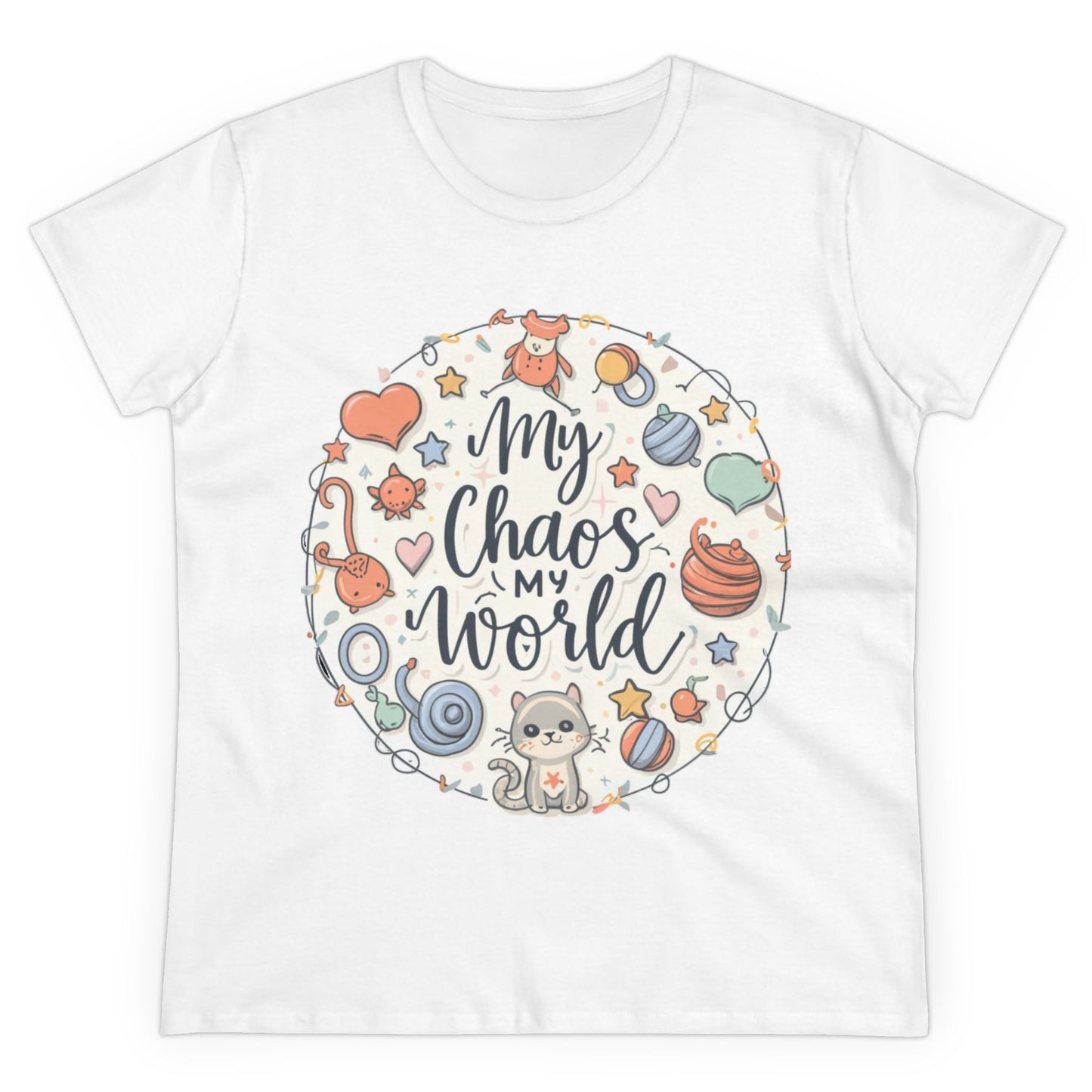 Womens Tshirts My Chaos My World Cat Mom Shirts Tops Short Sleeve Regular Fit Cotton Funny Cat Graphic Tees