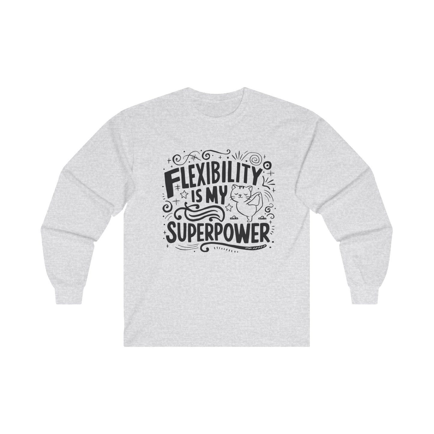 Flexibility Is My Superpower Funny Cat Yoga Mindfulness Meditation Gift Men Kids Women Graphic Long Sleeve Cotton T-Shirt