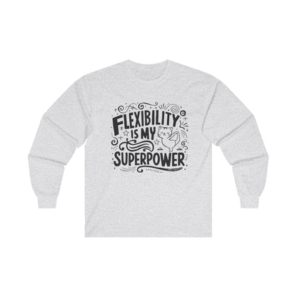 Flexibility Is My Superpower Funny Cat Yoga Mindfulness Meditation Gift Men Kids Women Graphic Long Sleeve Cotton T-Shirt