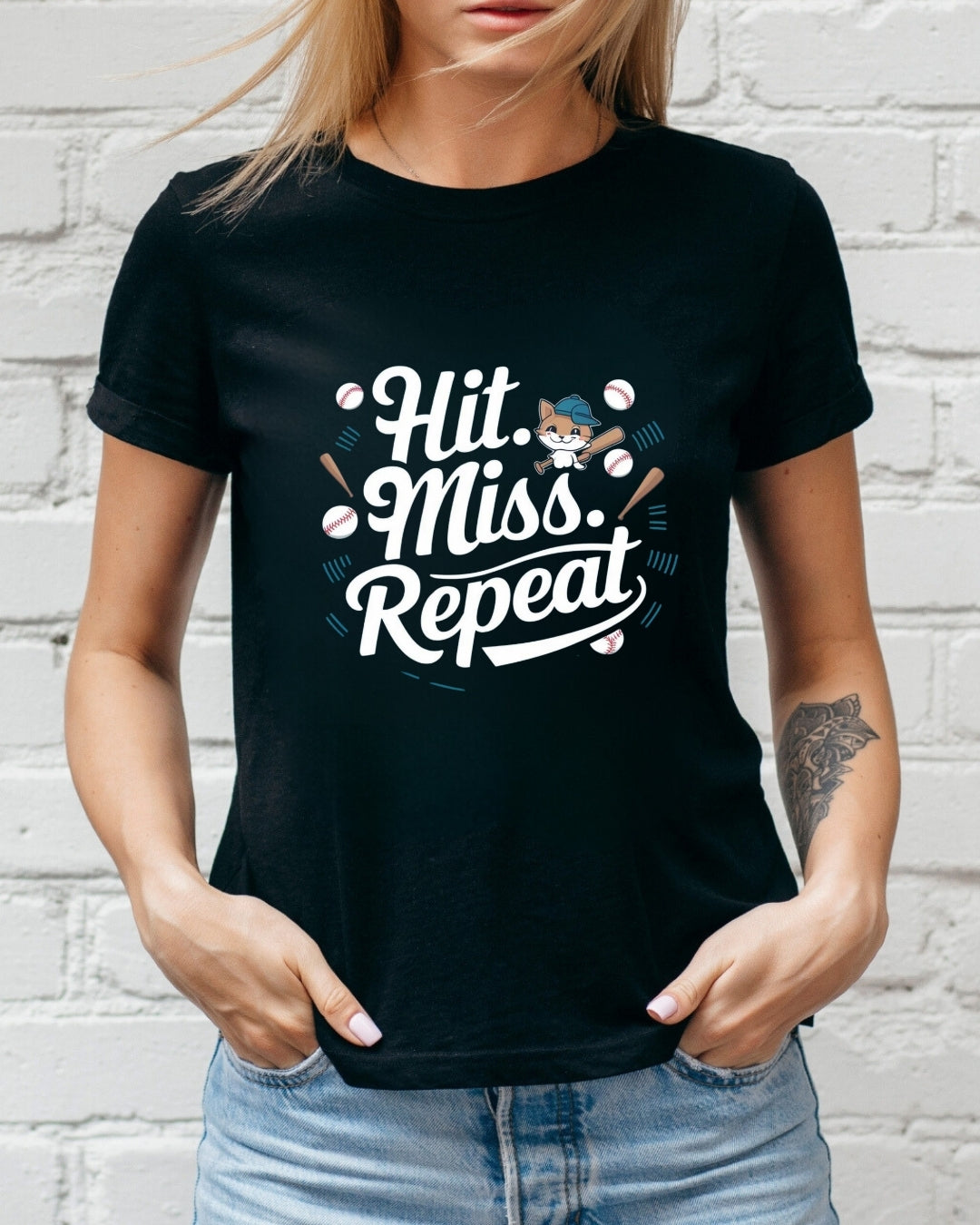 Hit Miss Repeat Baseball Crew Neck Tees