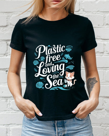 Plastics Free & Loving Sea Environmental Unisex Cotton Tee