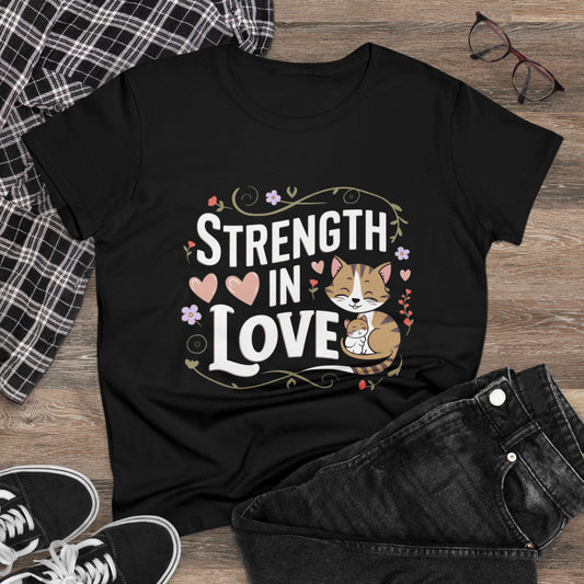 Womens Tshirt Strength In Love Cat Mom Shirts Tops Short Sleeve Regular Fit Cottagecore Funny Cat Graphic Tees