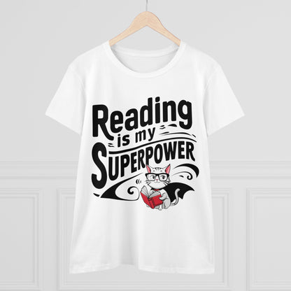 Reading Is My Superpower Women Crew Neck Cotton Tshirt