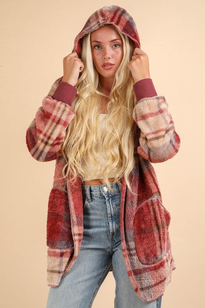 Plaid Long Sleeve Hooded Jacket