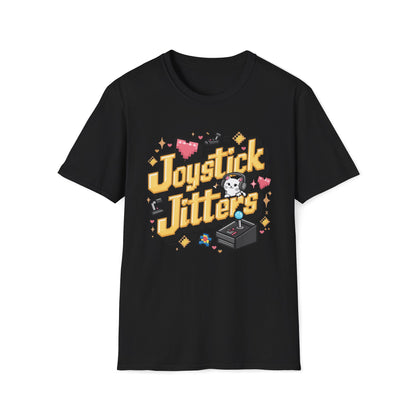 Men T-Shirt Joysticks Jitters Await Vintage Retro Mid-Century Modern Look Video Game 50s 60s Style Cotton Funny Cat Tee