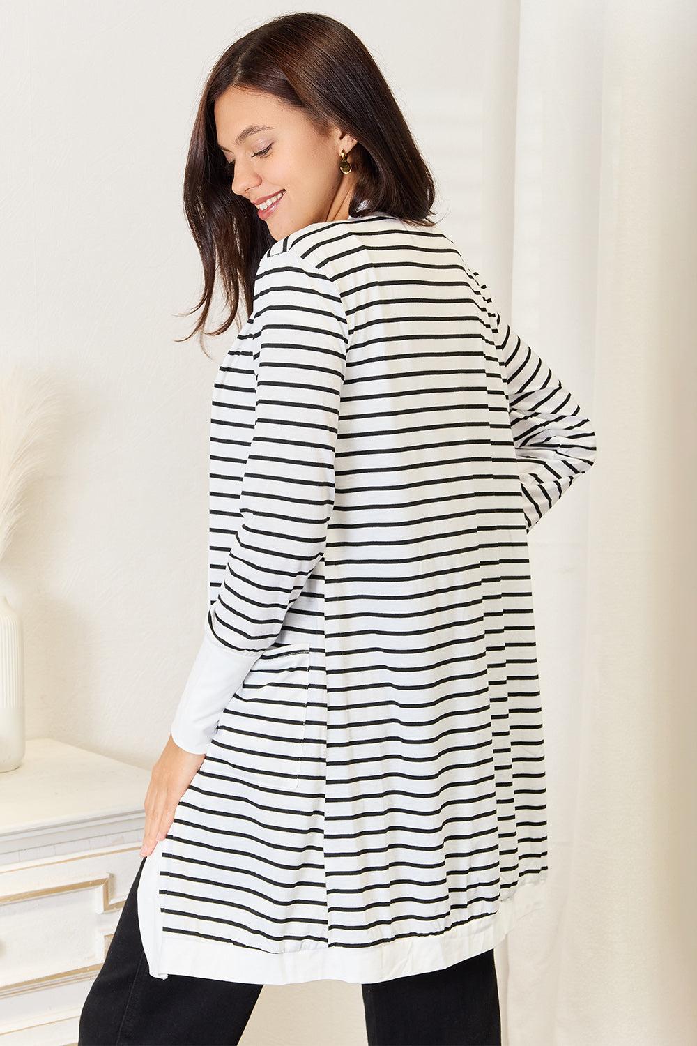 Striped open-front longline cardigan