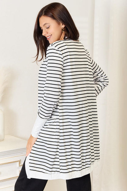 Striped open-front longline cardigan