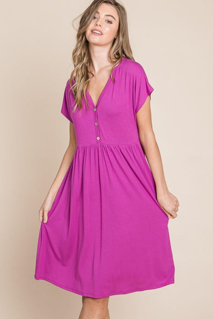 V-neck Button Detail Dress