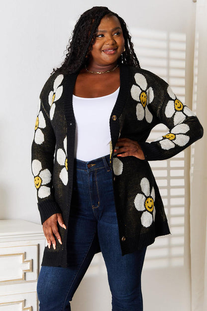 Floral Print Button Down Longline Cardigan