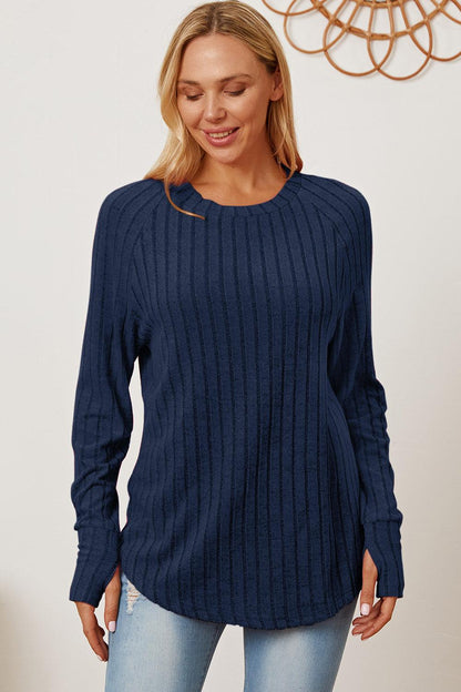 Ribbed Thumbhole Sleeve T-Shirt