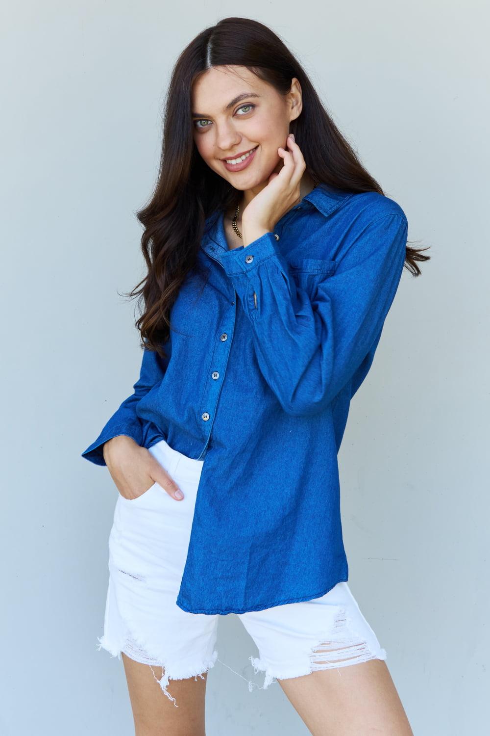 Denim Button Down Shirt Tops