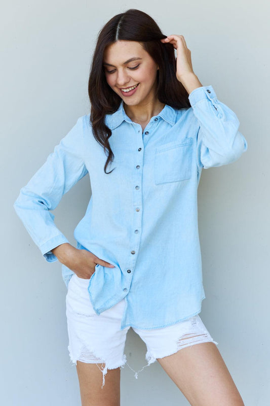 Denim Button Down Shirt Top