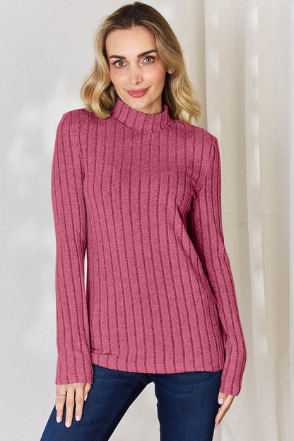 Ribbed Mock Neck Long Sleeve T-Shirt