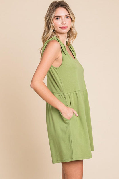 Shoulder Knot Baggy Romper with Pockets